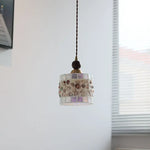 Glass LED Pendant Lights Walnut Wood Adjustable Hanging Lamp