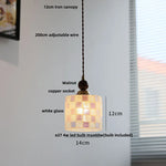 Walnut Wood Resin LED Pendant Lamp Adjustable for Modern Nordic Living Room