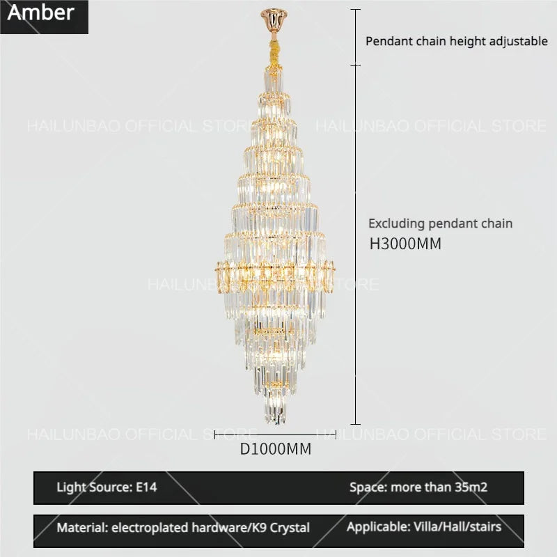 Hollow Spiral Staircase Chandelier | Modern Long Crystal Light for Villa Livingroom