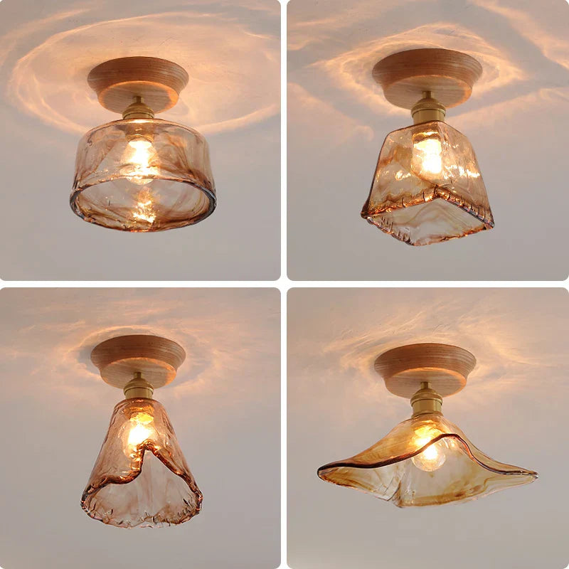 Amber Glass LED Ceiling Lights Modern Decoration for Home Porch Restaurant