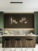 Black Postmodern Bubble Glass Chandelier with Multi Clear Balls