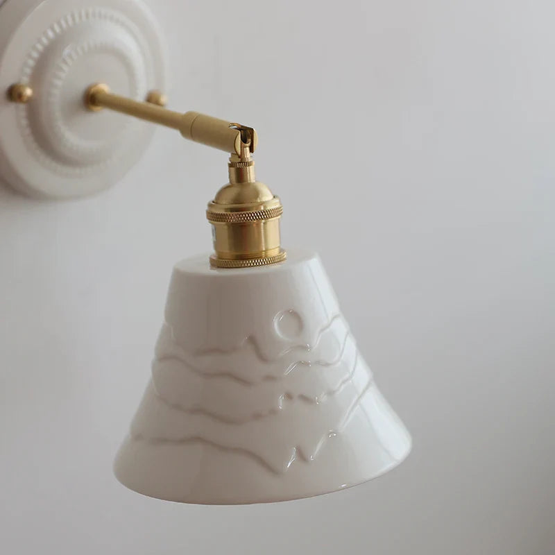 Afralia™ Copper Ceramic LED Wall Lamp with Pull Chain Switch for Stair Living Room