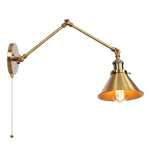 Gold Long Arm LED Wall Sconce with Pull Chain Switch, Adjustable Industrial Bedside Lamp