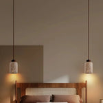Afralia™ Wabi Sabi LED Pendant Light - Yellow Travertine Brown Wood - Modern Stone Hang Lamp