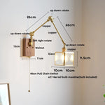 Cube Glass LED Wall Sconce Walnut Wood Rotatable Mirror Light