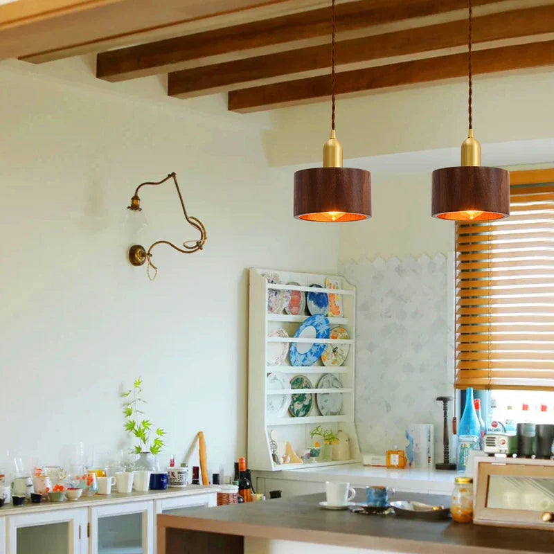 Walnut Wood LED Pendant Light for Home and Restaurant Lighting