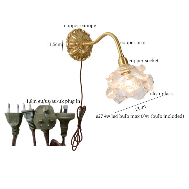 Afralia™ Copper Arm LED Wall Lamp for Stair, Bedroom, Living Room, Bathroom Mirror Light