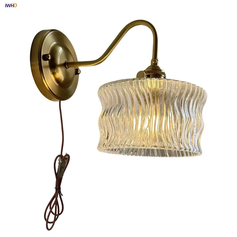 Clear Glass Wall Sconce LED Lights Modern Nordic Copper Bedside Lamp