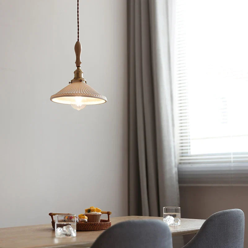 Ceramic LED Pendant Lights with Ash Wood Nordic Design