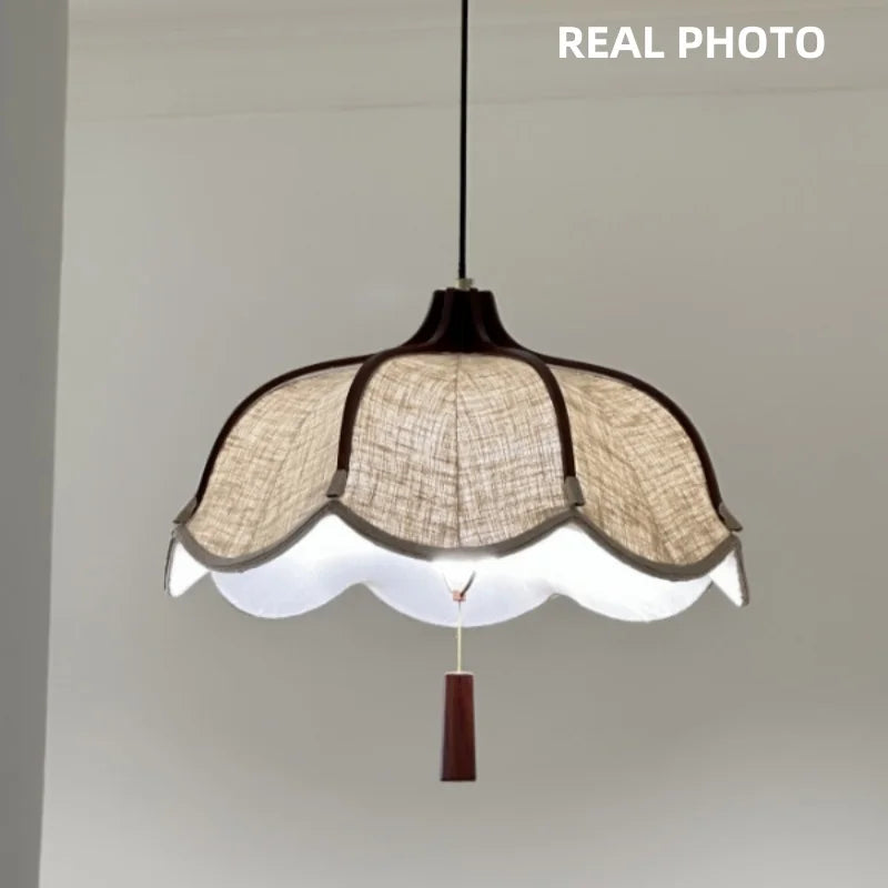 Wood E27 LED Fabric Pendant Chandelier for Dining & Bedroom Lighting
