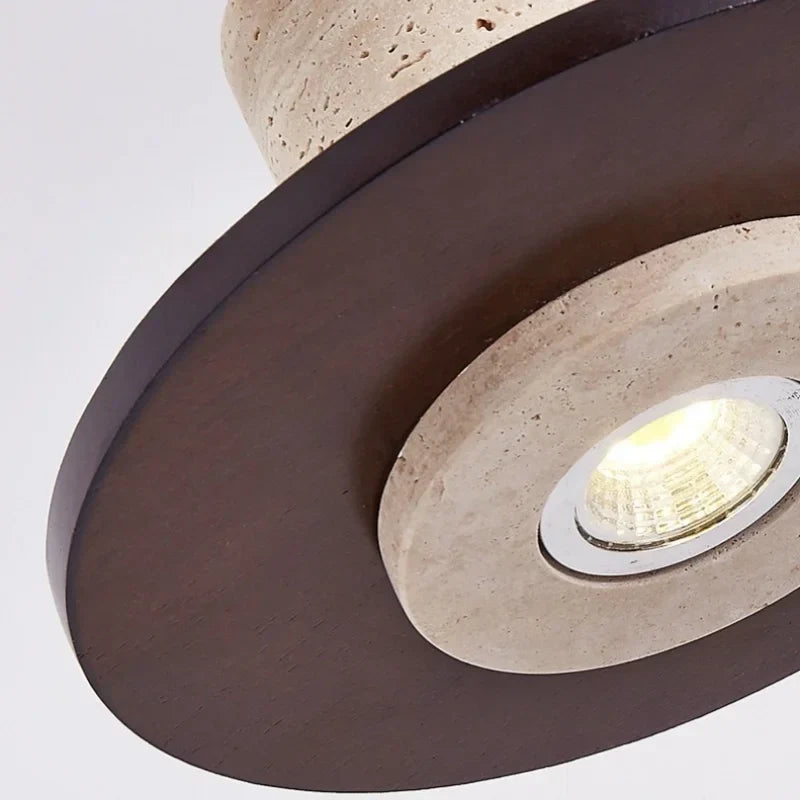 Stone Wood LED Pendant Lights Yellow Travertine Vintage Hanging Lamp