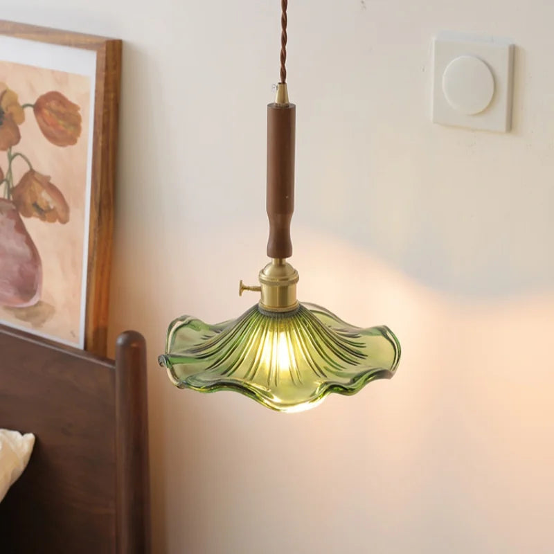 Glass Walnut Copper LED Pendant Light for Living Dining Bedroom, Nordic Modern Design