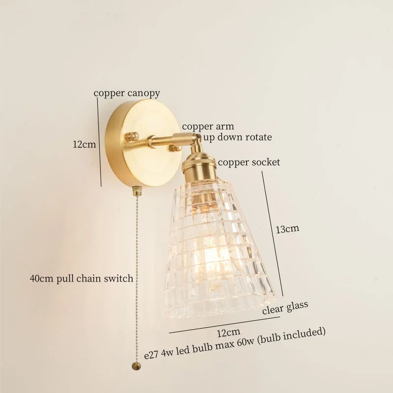 Afralia™ Striped Glass LED Wall Sconce Copper Arm Vintage Lampara Pared