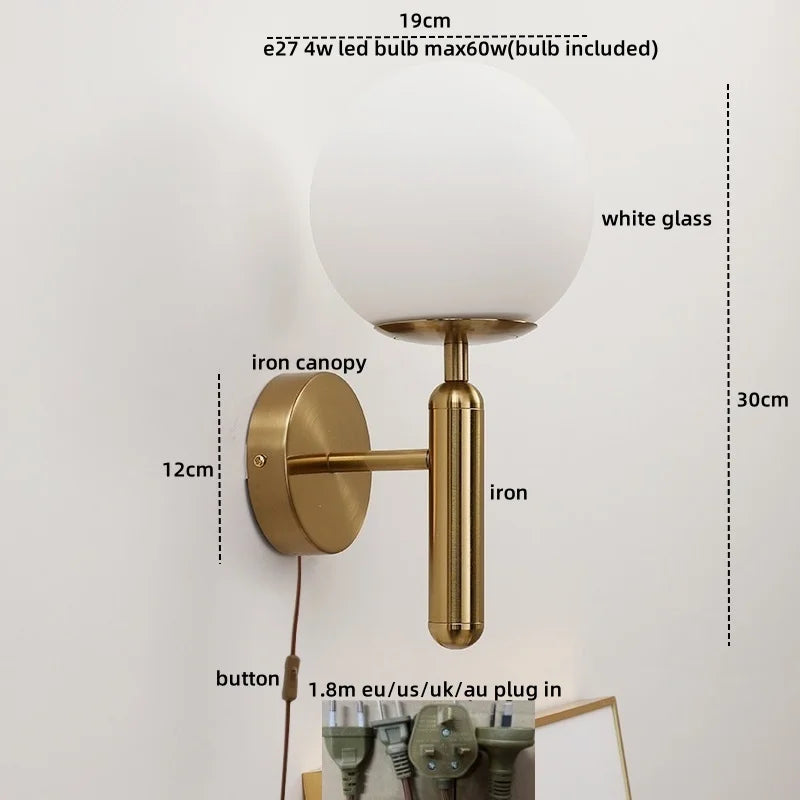 LED Glass Iron Wall Light with Pull Chain Switch for Corridor Living Room Bedroom