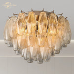 LED Glass Flushmount Ceiling Lamp Modern Round Fixture - Brass Finish