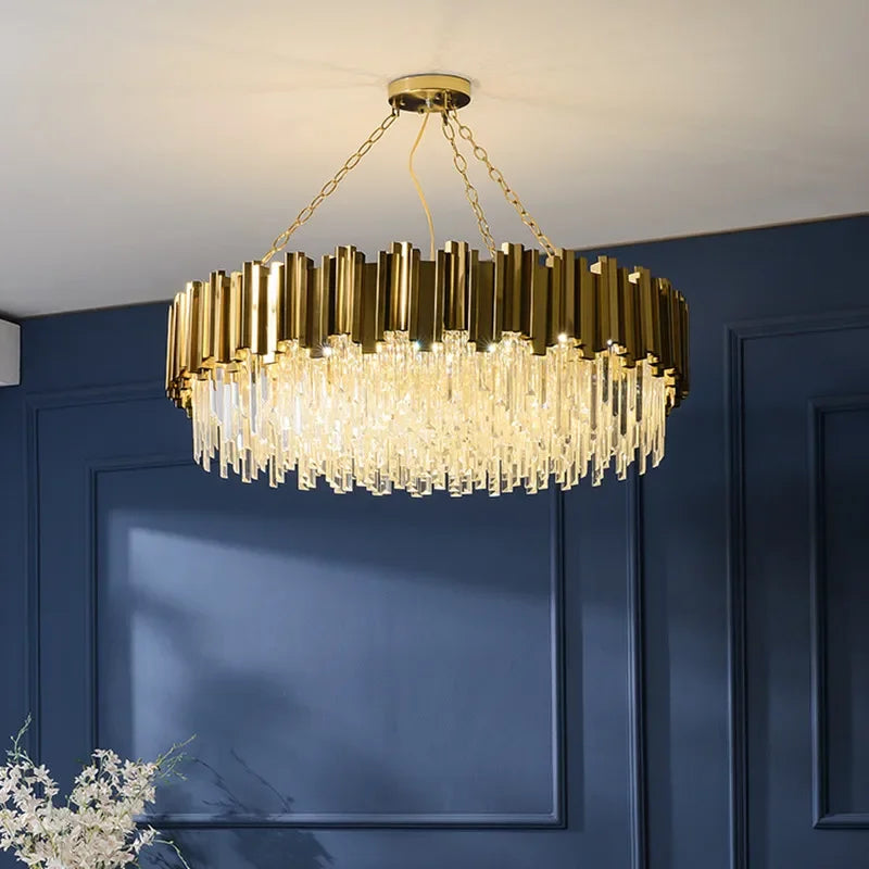 Gold Crystal LED Pendant Lights for Dining Room - Stunning Indoor Suspension Fixtures
