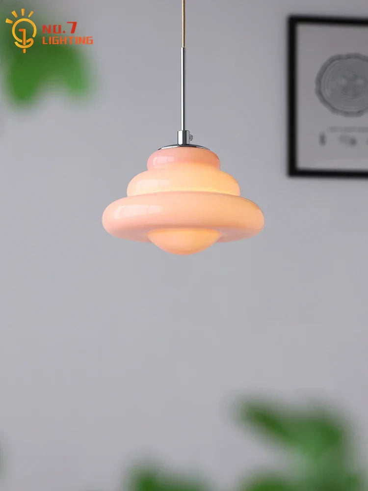 Cream Glass Pendant Lights LED G9 for Girl's Room & Kitchen