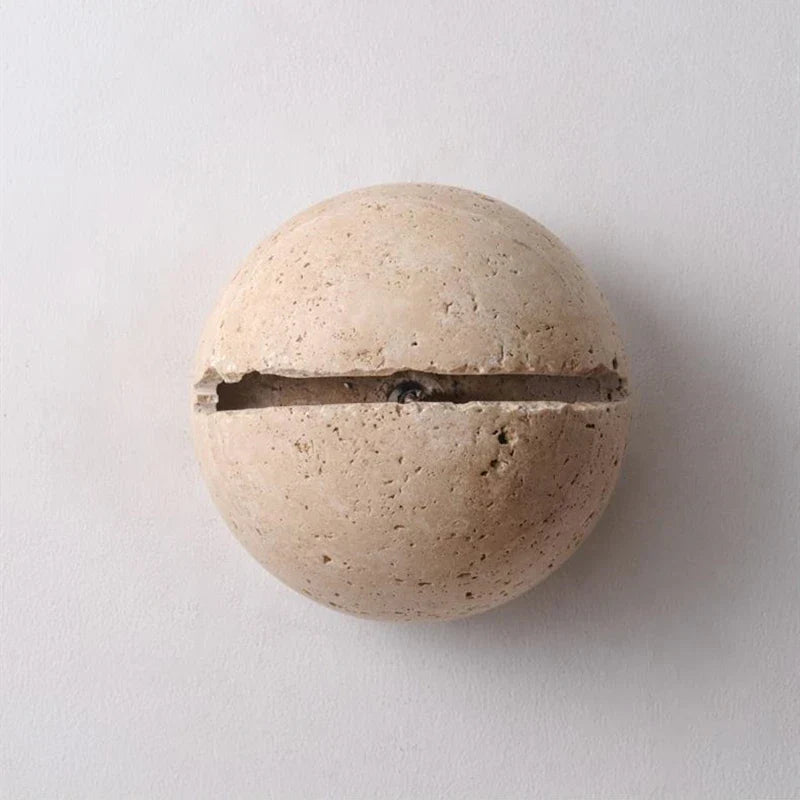 Yellow Travertine LED Wall Lamp Round Bedside Light Fixtures