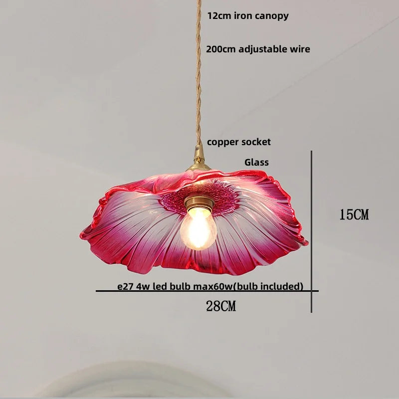 Amber Flower Glass LED Pendant Lights for Home Decor