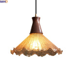 Wood Glass LED Pendant Lights Modern Hanging Lamp for Kitchen Living Room
