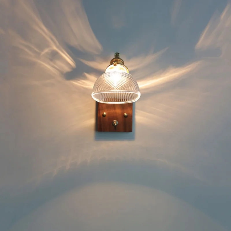 Clear Glass LED Wall Light Walnut Copper Stair Fixture