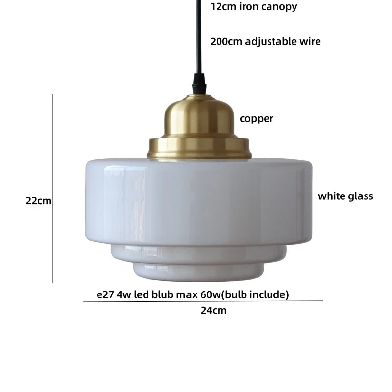 Afralia™ White Glass Copper LED Pendant Light Fixture for Study Bedroom Restaurant