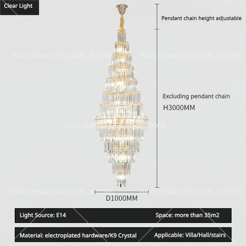 Hollow Spiral Staircase Chandelier | Modern Long Crystal Light for Villa Livingroom