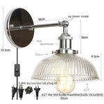 Black LED Wall Lamp Vintage Style Iron Bedside Light Glass Wall Sconce