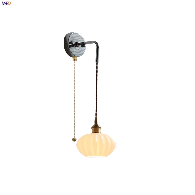 Ceramic Canopy LED Wall Lamp, Adjustable Wire, Pull Chain Switch