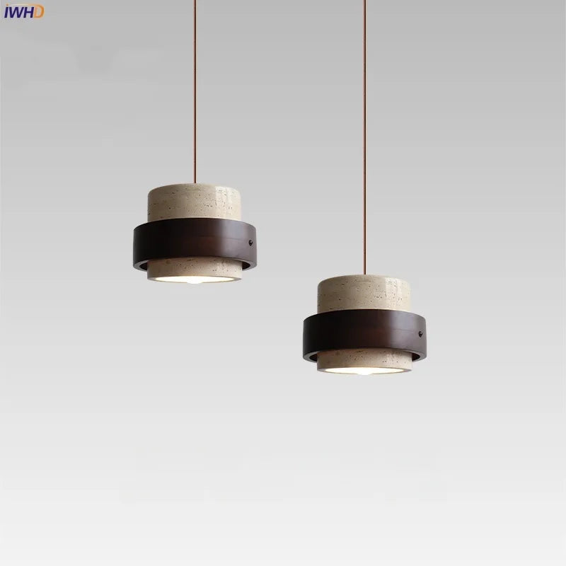 Afralia™ Yellow Travertine LED Hanging Lamps Pendant Light for Living Room Bedroom Loft