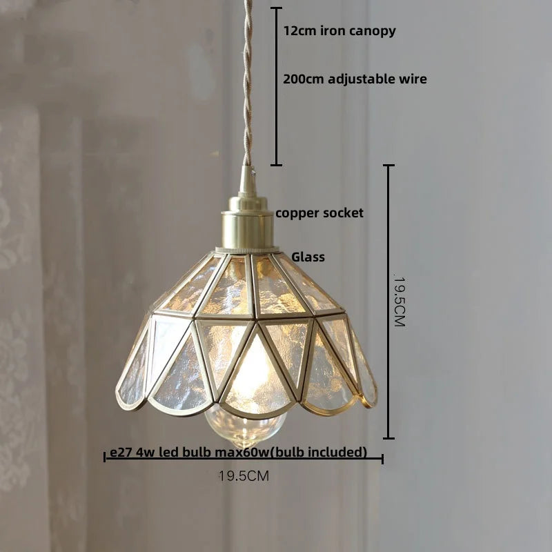 Tiffany Style Glass Copper LED Pendant Lights for Dining Room and Balcony