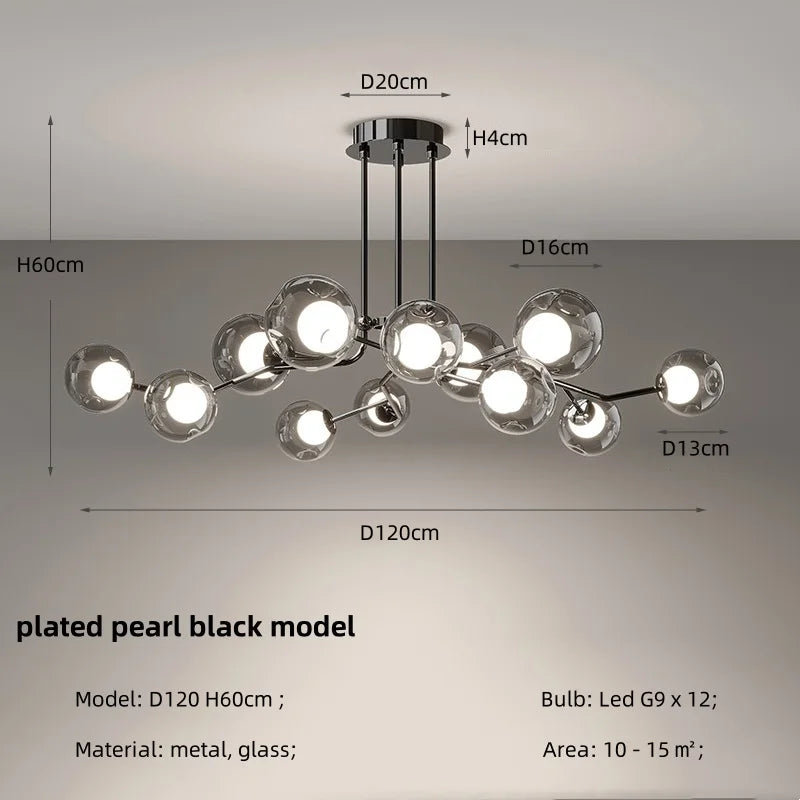 Afralia™ Glass Globe Black Led Pendant Chandelier - Nordic Style Dining Room Decor