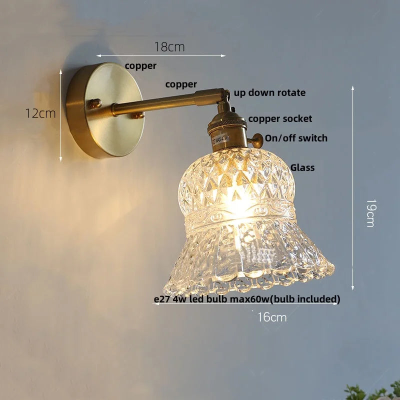 Nordic LED Glass Wall Light with Switch Bedside Lamp