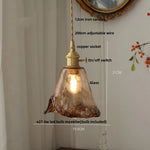 Brass Knob Switch LED Pendant Light, Nordic Amber Glass Hanging Lamp