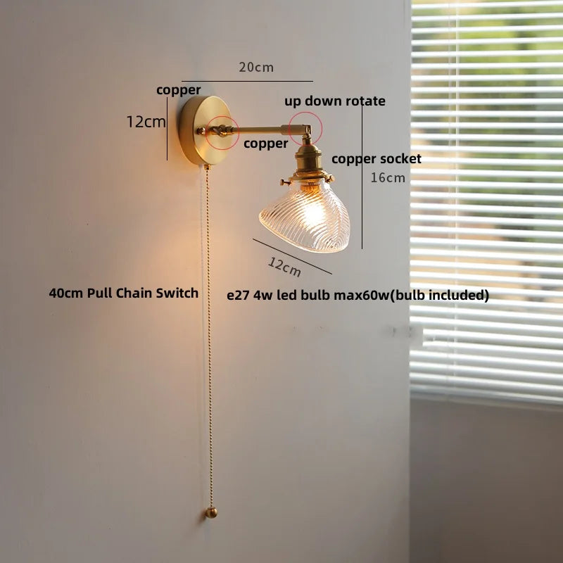 Afralia™ Brass Swing Arm LED Wall Light Fixture with Rotatable Arms & Pull Chain Switch