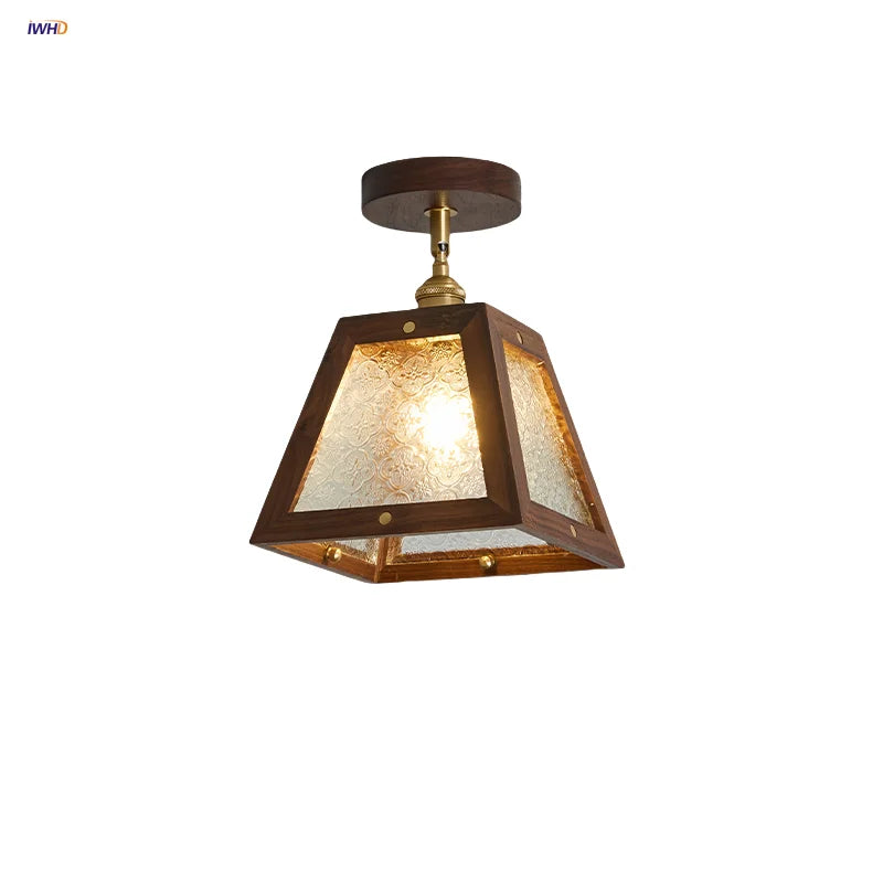 Vintage LED Ceiling Light Fixture Retro Flower Glass Copper Rotate Lamp