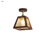 Vintage LED Ceiling Light Fixture Retro Flower Glass Copper Rotate Lamp