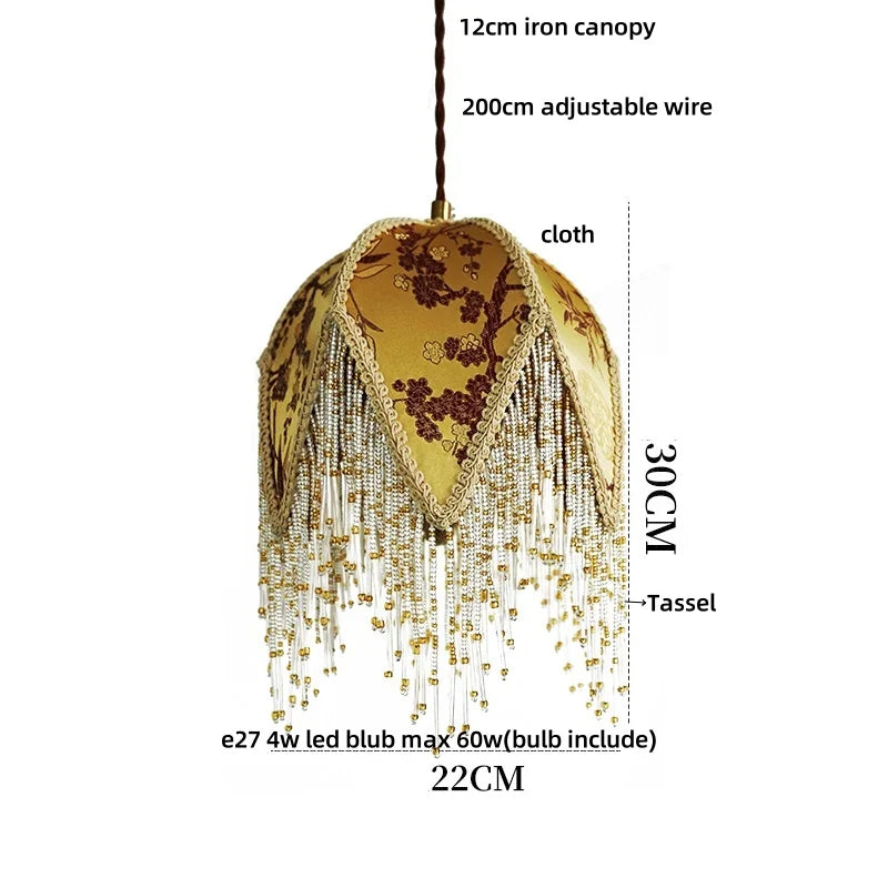 Afralia™ Vintage LED Pendant Lights Iron Tassel Wood Ball Hanging Lamp