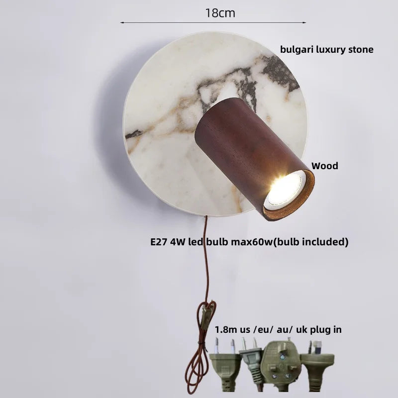 Wood & Stone LED Wall Lights - Modern Nordic Style for Home Decor
