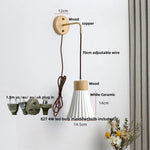 Ceramic Wood Wall Sconce LED Light with Pull Chain Switch - Modern Nordic Style