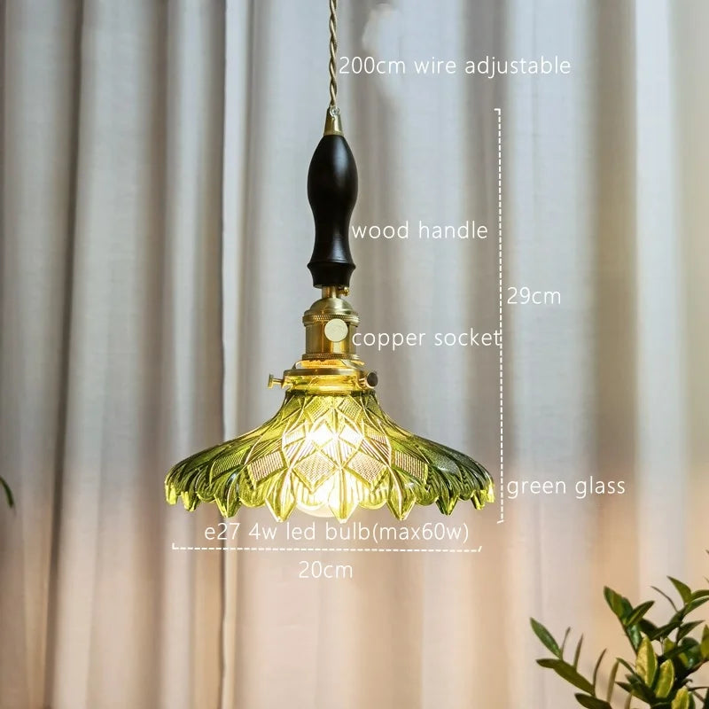 Japanese Style Green Glass LED Pendant Chandelier for Home Decor