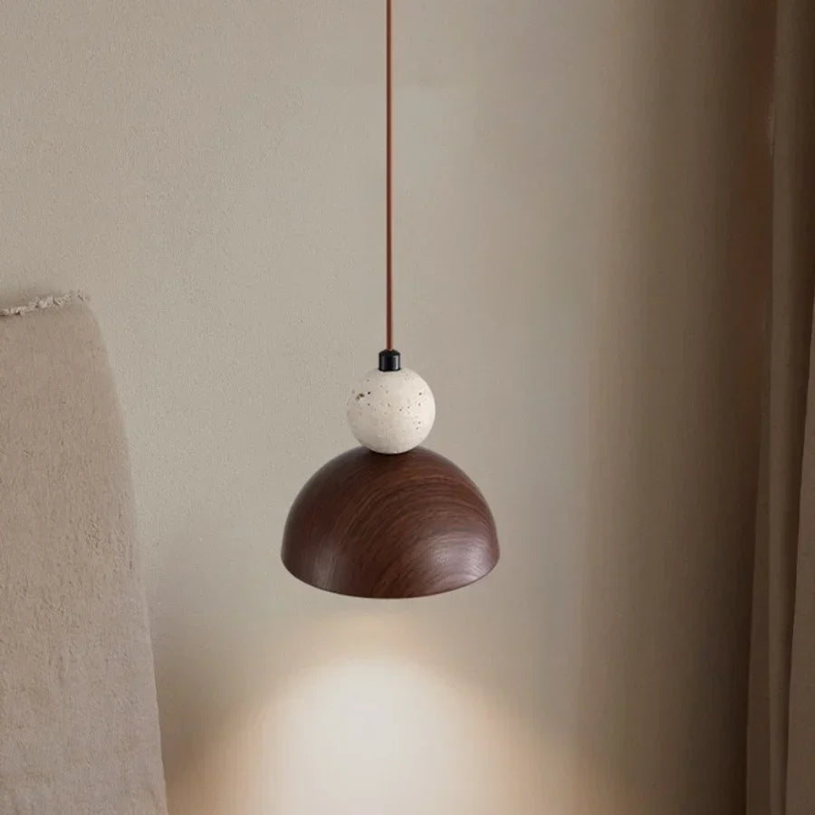 Afralia™ Yellow Travertine LED Pendant Lights Bar Semicircle Iron Stone Globe Hanging Lamp