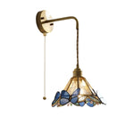 LED Butterfly Glass Wall Lamp Sconce with Pull Chain Switch