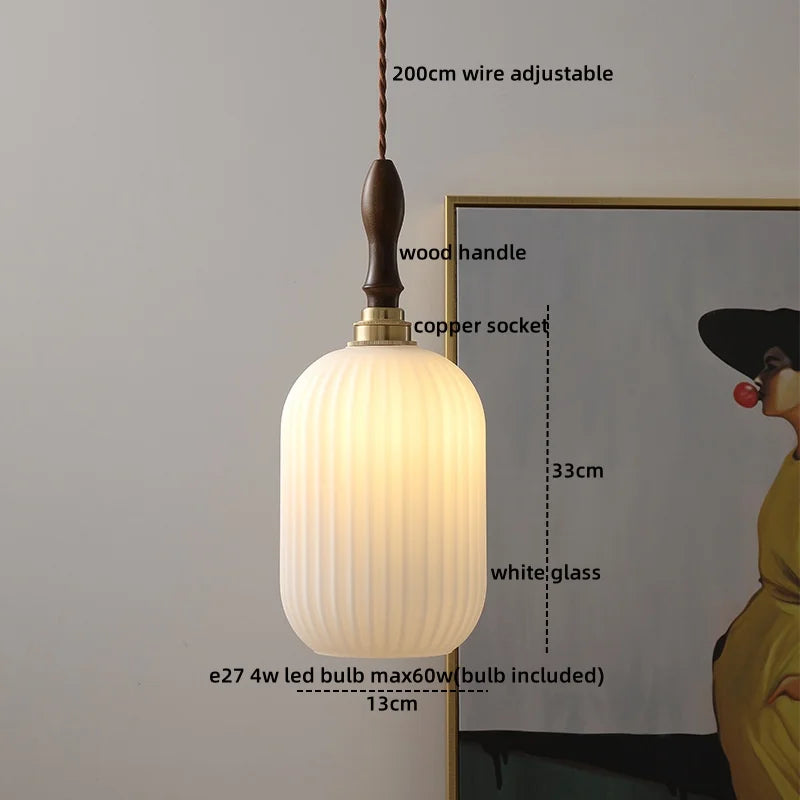 Wood Copper LED Pendant Light - Nordic Hanging Lamp for Bedroom Dining Hallway
