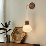Walnut Wood LED Wall Lamp Sconce Pull Chain Switch Adjustable Art Light