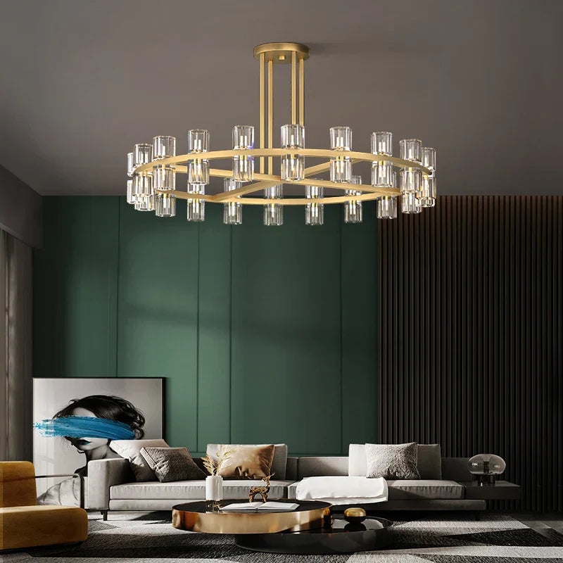 Crystal Black Gold Luxury LED Hanging Pendant Light for Living Room