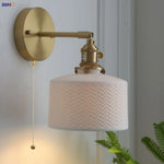 Copper LED Sconce Wall Lamp Pull Chain Switch Nordic Modern Ceramic Mirror Light