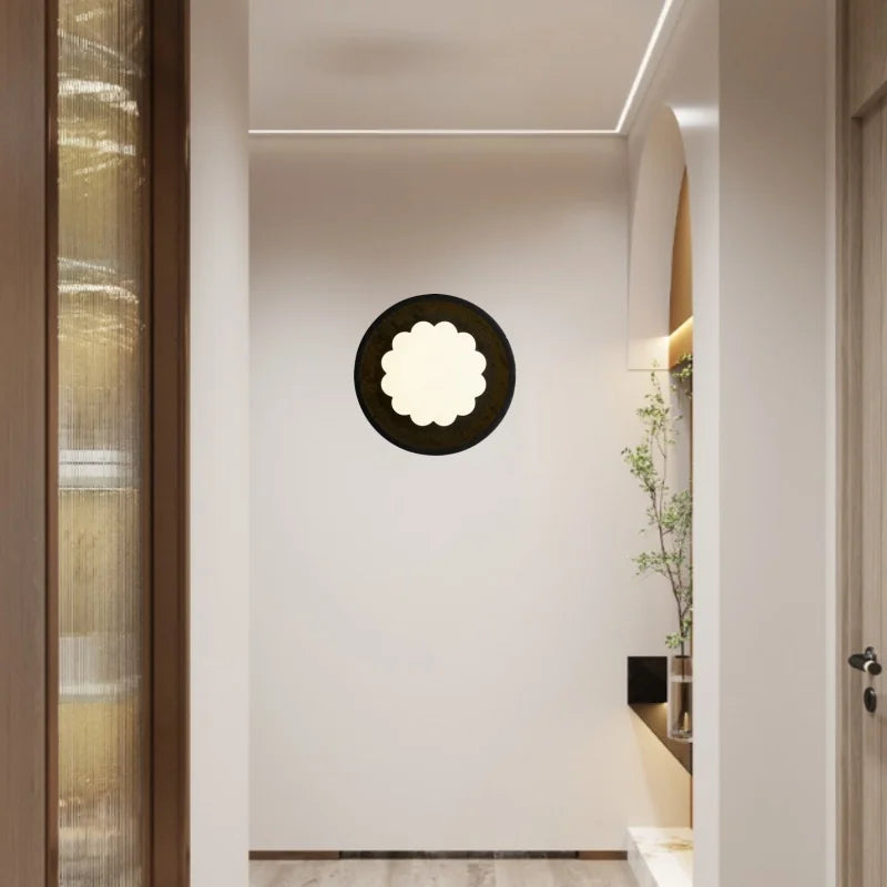 Afralia™ Pumpkin LED Wall Lamp Modern Black Travertine Living Room Stair Light