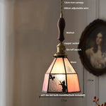 Afralia™ Tiffany Glass LED Pendant Lamp with Walnut Knob Switch
