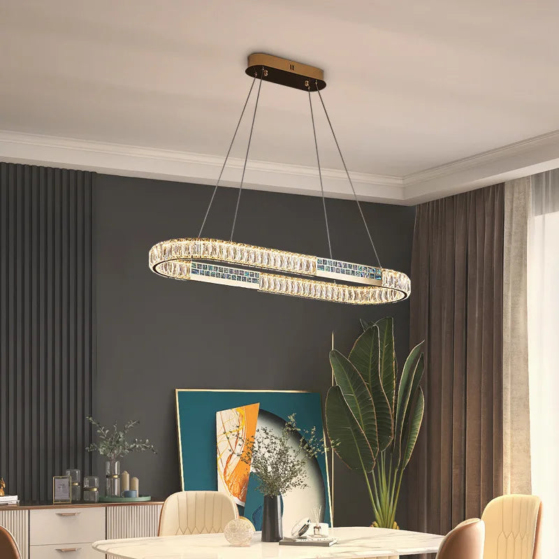 Crystal Ring Ceiling Chandelier | Stainless Steel | Luxury Home Decor